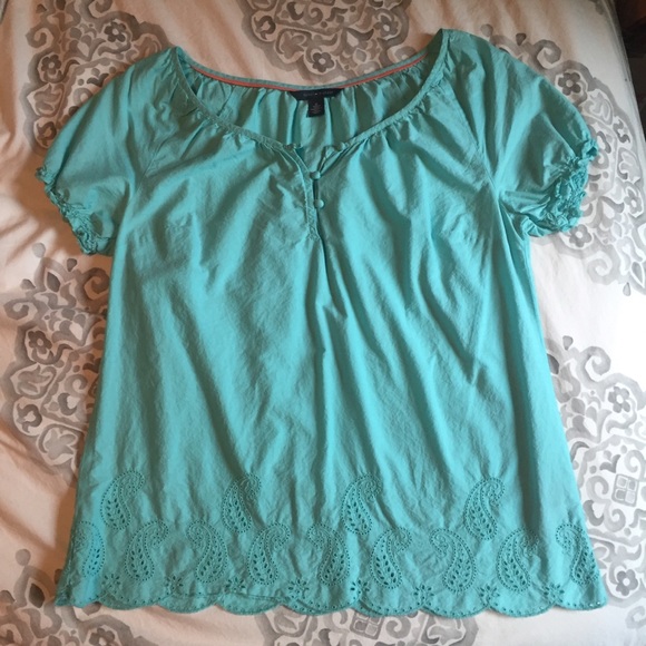 NWOT: Tommy Hilfiger Aqua Blue Embroidered Blouse - Picture 4 of 8